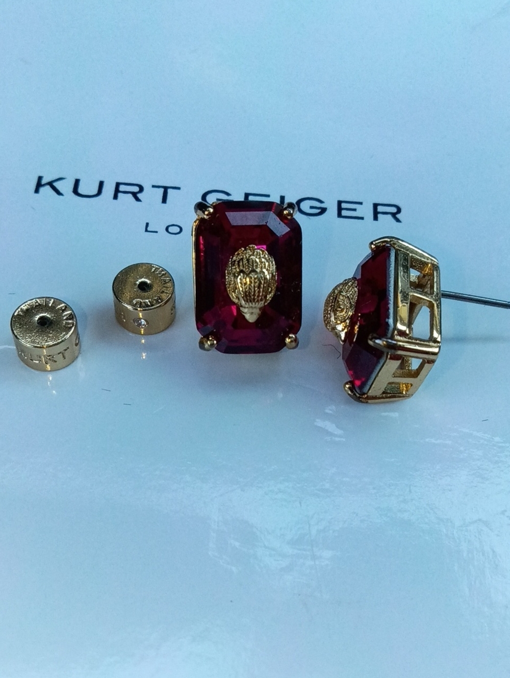 Kurt Geiger AUTHENTIC London Signature Stone & Stud Earrings Rose Pink New L Box